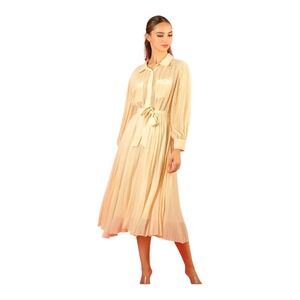 Jessie Liu‎ San Francisco Pleated Midi Dress Long Sleeve Shirt Dress Sz S